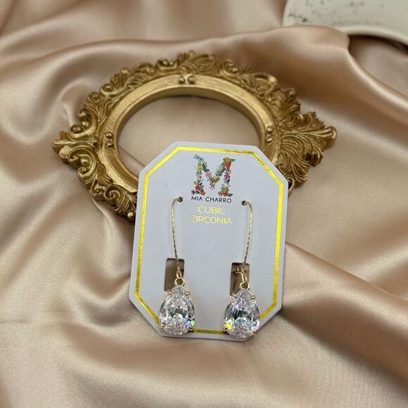 β¨βMia Charro Gold & Cubic Zirconia Teardrop Earrings - Picture 3 of 6